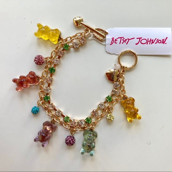 Betsey Johnson Jewelry - Betsey Johnson Gold-Tone Crystal Pastel Gummy Bears Charm Bracelet 351601C968